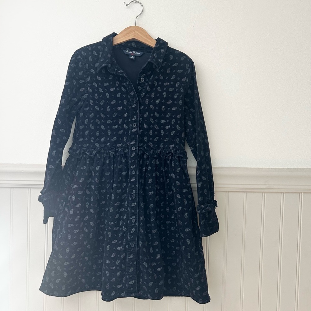 Brooks Brothers Girls Size 8 Corduroy Dark Blue Button Down Kids Dress
